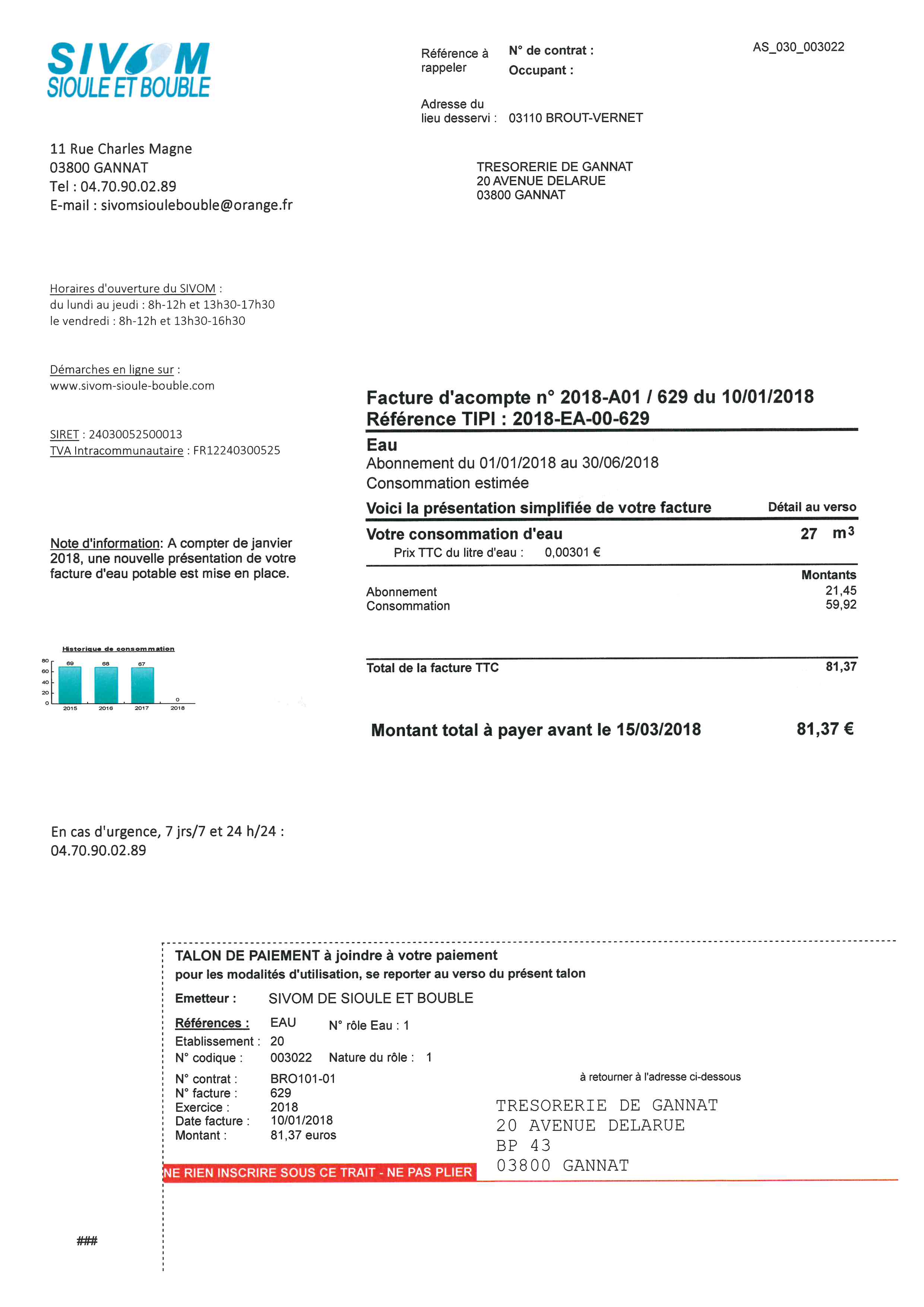 Nouvelle présentation des factures du SIVOM à compter du 1er janvier 2018